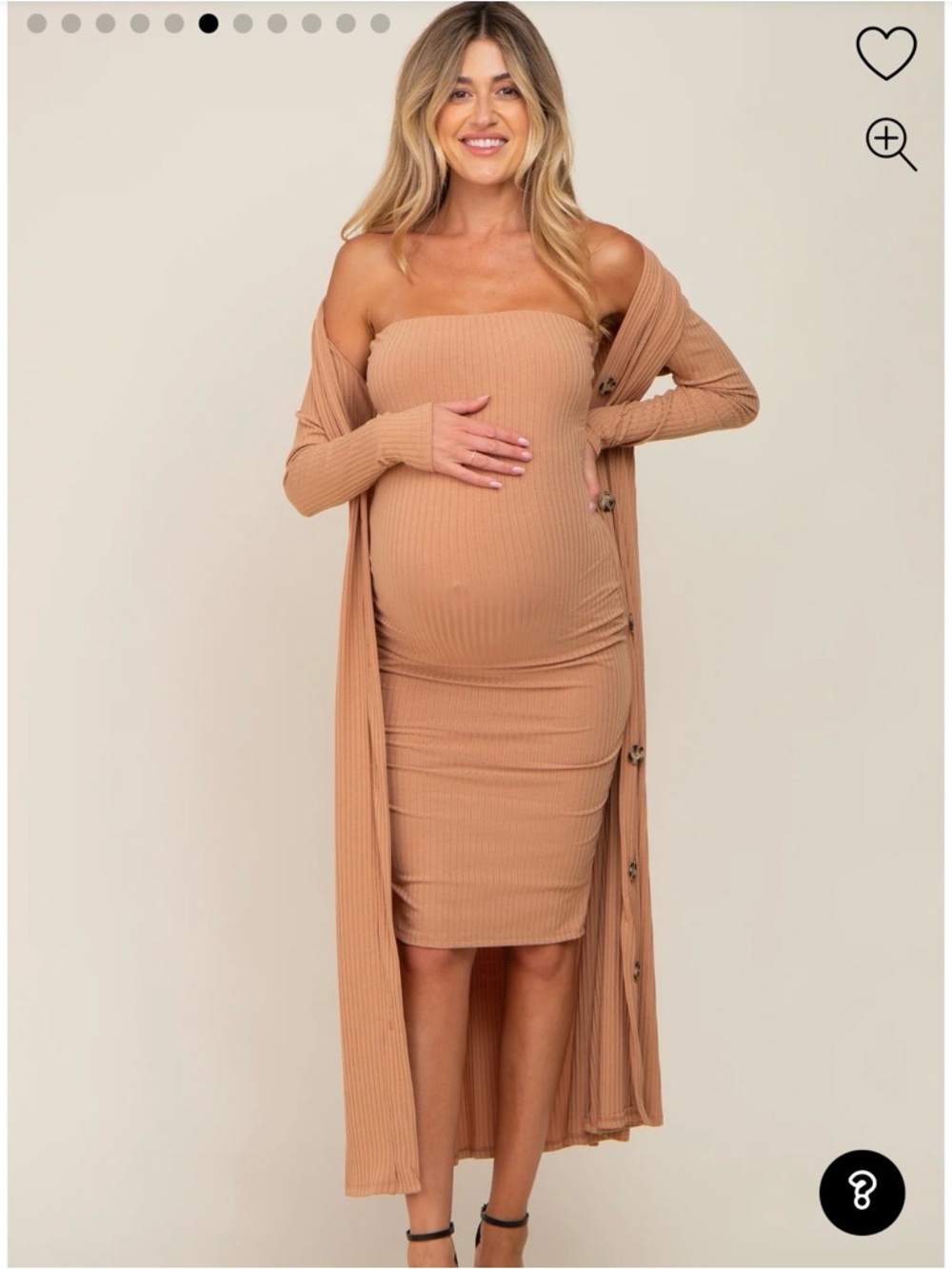 Pinkblush Strapless Ribbed Maternity Dress in Camel